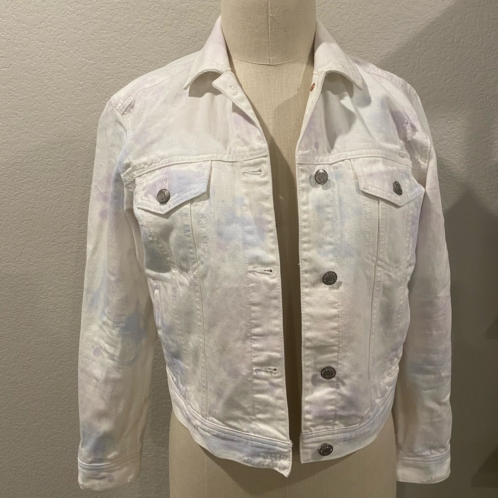 AMERICAN EAGLE - White Tie-Dye Splash Jean Jacket - WHITE - size S